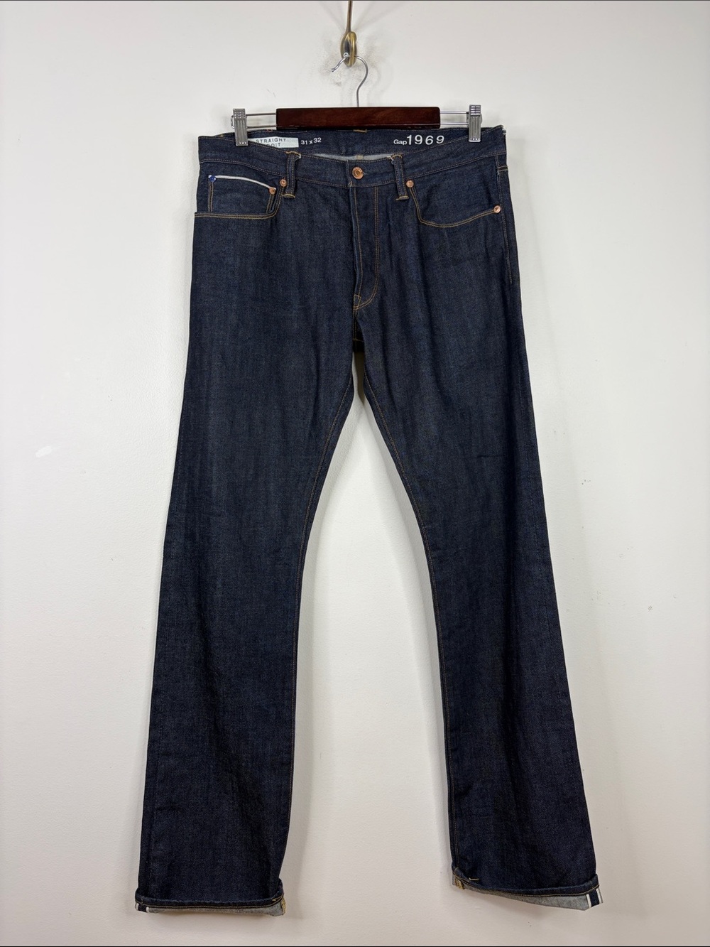 Gap 1969 Jeans Mens 31 x 32 Dark Blue Selvedge Rigid Straight Leg Retro Heritage